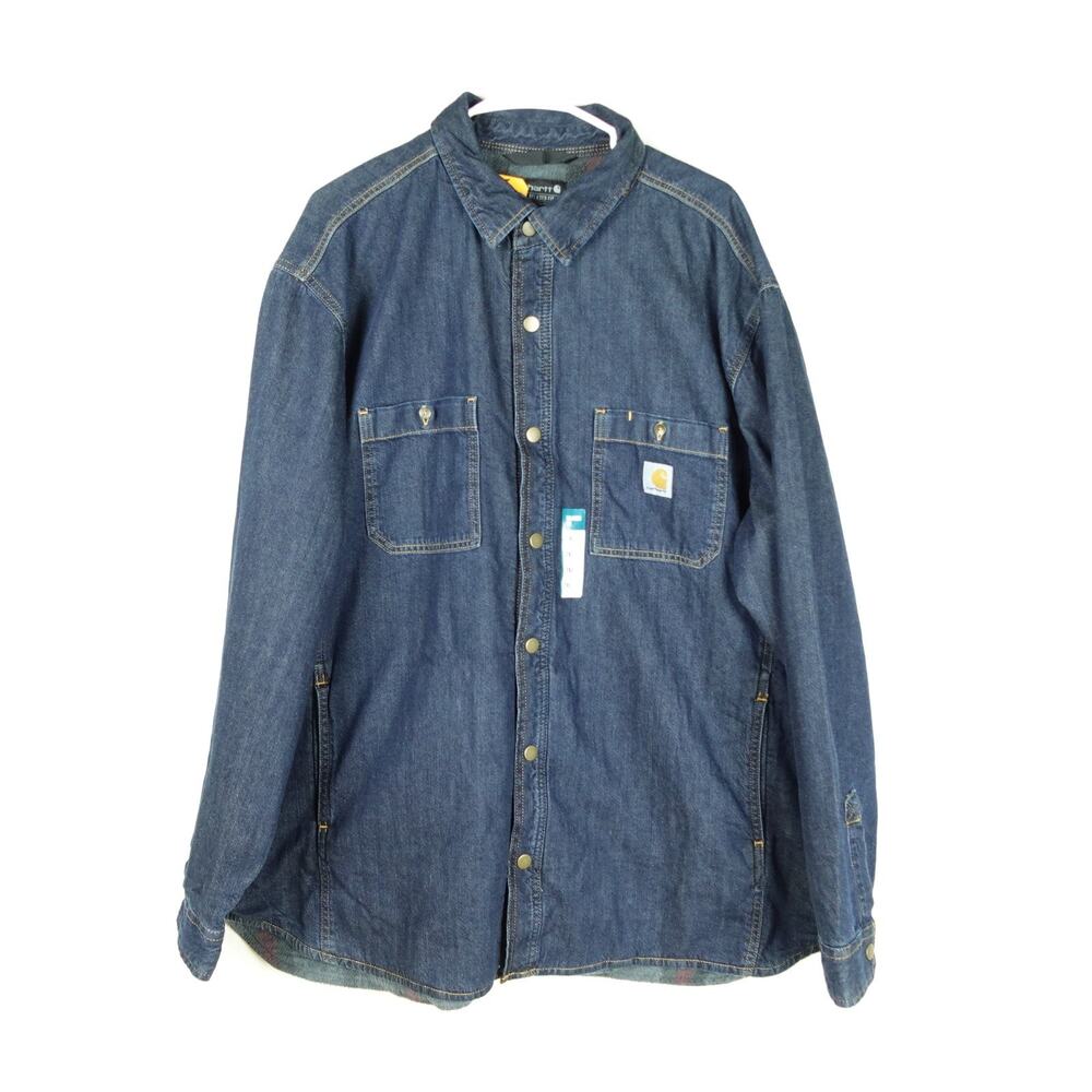 Carhartt Shirt Jacket SZ 2XL Denim Fleece Lined Relaxed Workwear Utility Durable